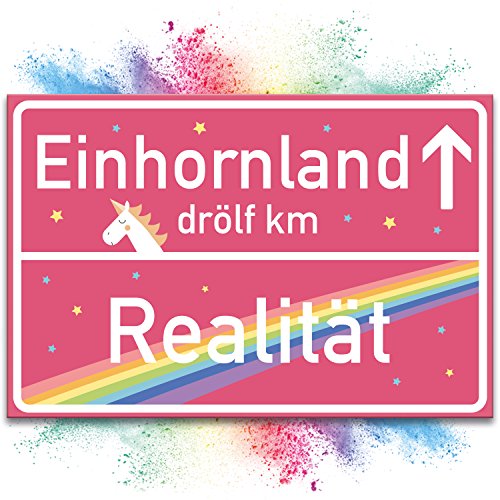 Einhorn Schild, rosa Ortsschild